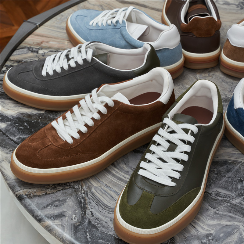 New Men's Moral Training Shoes Genuine Leather Lace-Up Color-Blocked Flat White Shoes Versatile Casual Outdoor Sports Sneakers for Men