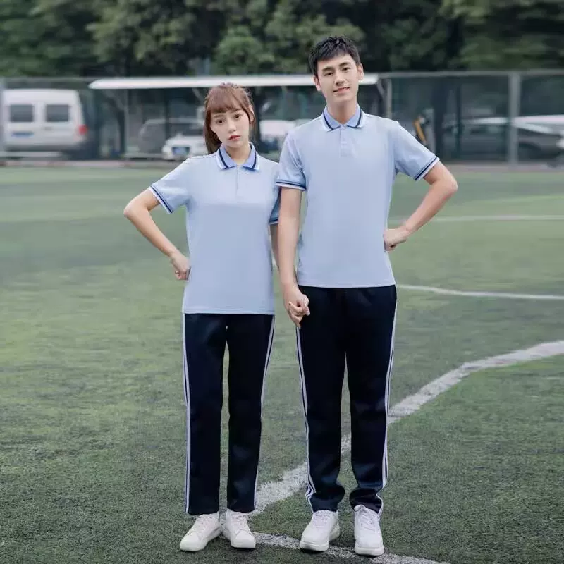 中学生翻领纯色班服高中初中体育课运动套装夏季短袖运动校服