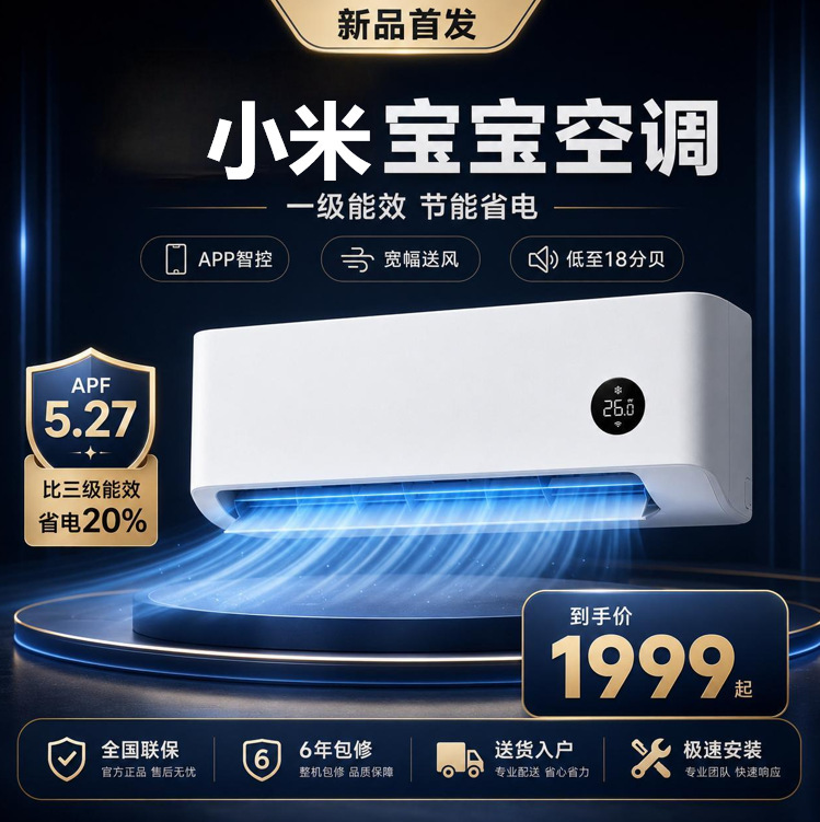 Xiaomi Baby 1.5 HP Cooling and Heating Air Conditioner [2026 New Model] New Level 1 Energy Efficiency Wall-Mounted Energy-Saving Unit
