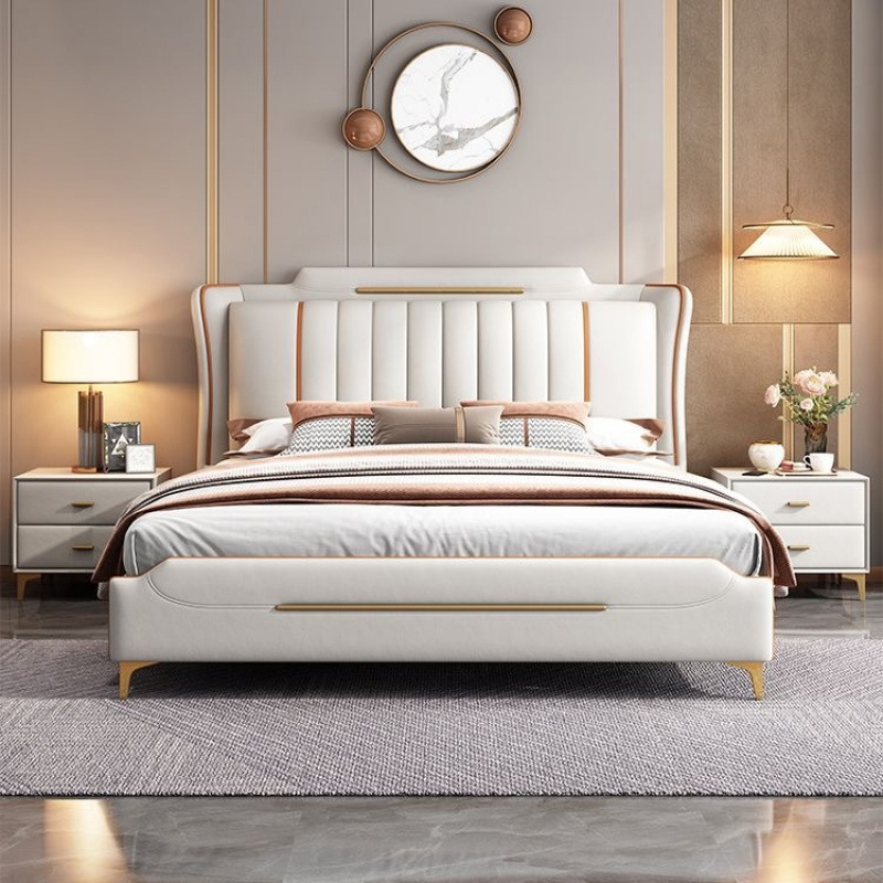 Camas dobles modernas y sencillas, cama de matrimonio, cama de cuero de aire, cama principal de 1.5m, cama de tela de tecnología sin lavado de 1.8m.