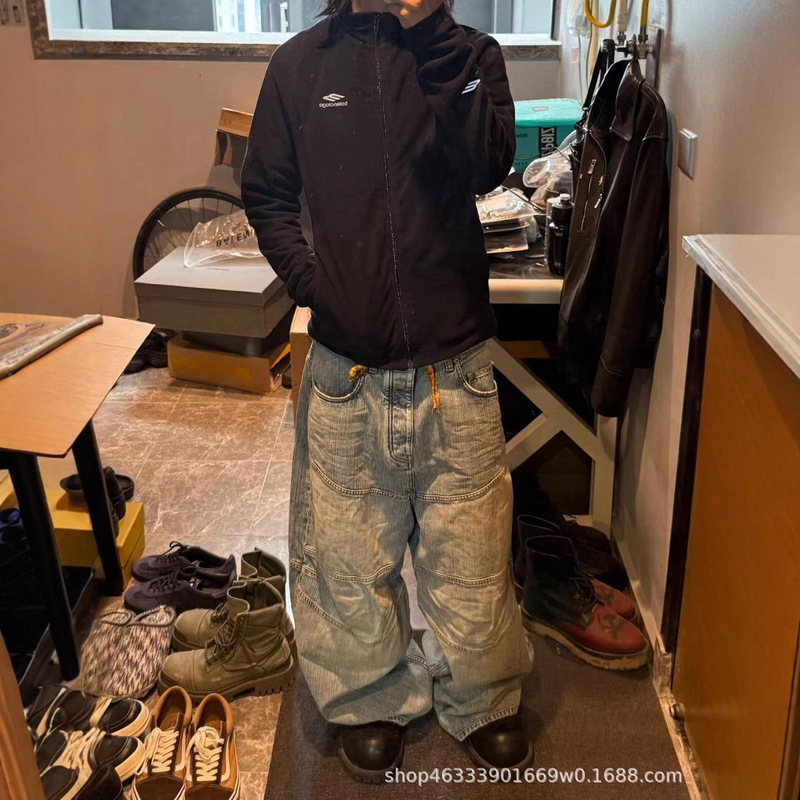 B Brand Show Style George Drawstring Double-Knee Deconstructed Vintage Distressed Baggy Jeans Paris Style Pp Same Style Trendy