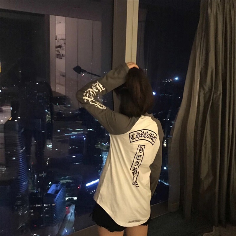 正确版23ss潮牌男女款纯棉大马蹄拼色插肩长袖T恤 系列现货批发|undefined