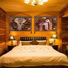 藏族民宿八吉祥布艺挂画客栈酒店床头复古民族风布画墙壁装饰画布