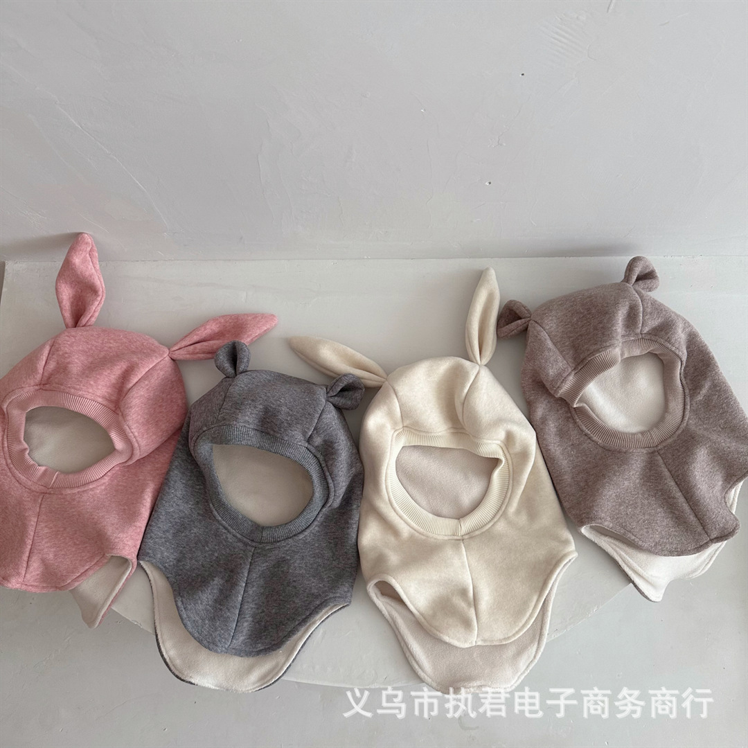 Baby boys' and girls' hat with scarf ear protection neck hat new autumn and winter cute cartoon warm ear protection integrated hat