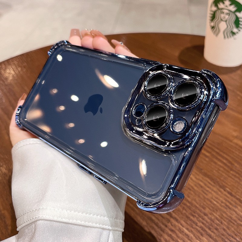 iPhone17対応 四隅エアバッグ落下防止スマホケース Apple 16PROMAX 透明レンズフィルム 15保護ケース X|undefined