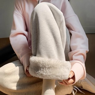 Pregnant women's pants lambswool sports pants autumn and winter loose ankle-tied cotton pants fleece-lined thick wide-leg pants straight casual sweatpants