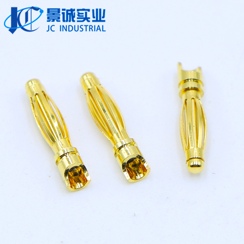 定制加工2.0灯笼花公母针镀金鼓簧香蕉插头铜针插针插孔端子pin针