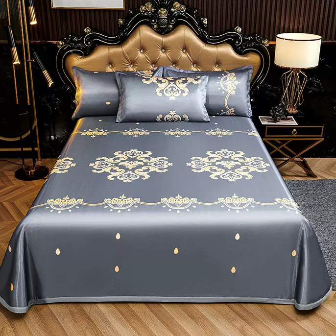 新款冰丝席印花凉席三件套可水洗可折叠家用软席子空调席