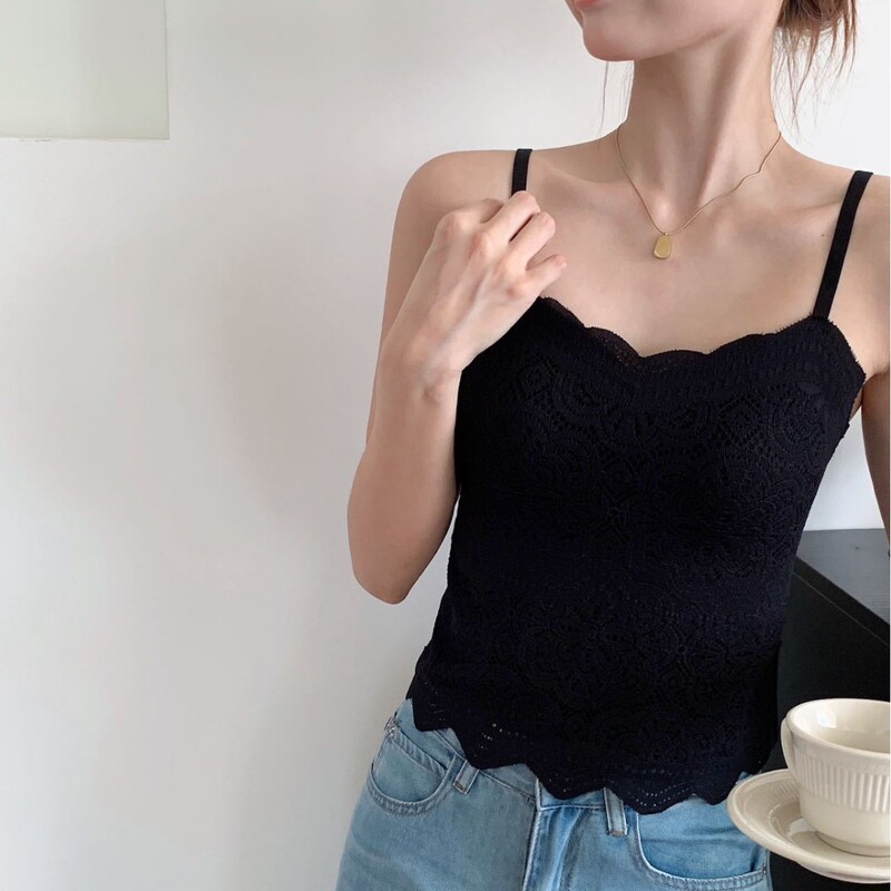 #6682夏季薄款纯欲蕾丝美背显小显瘦固定杯一体式防走光无痕吊带|undefined