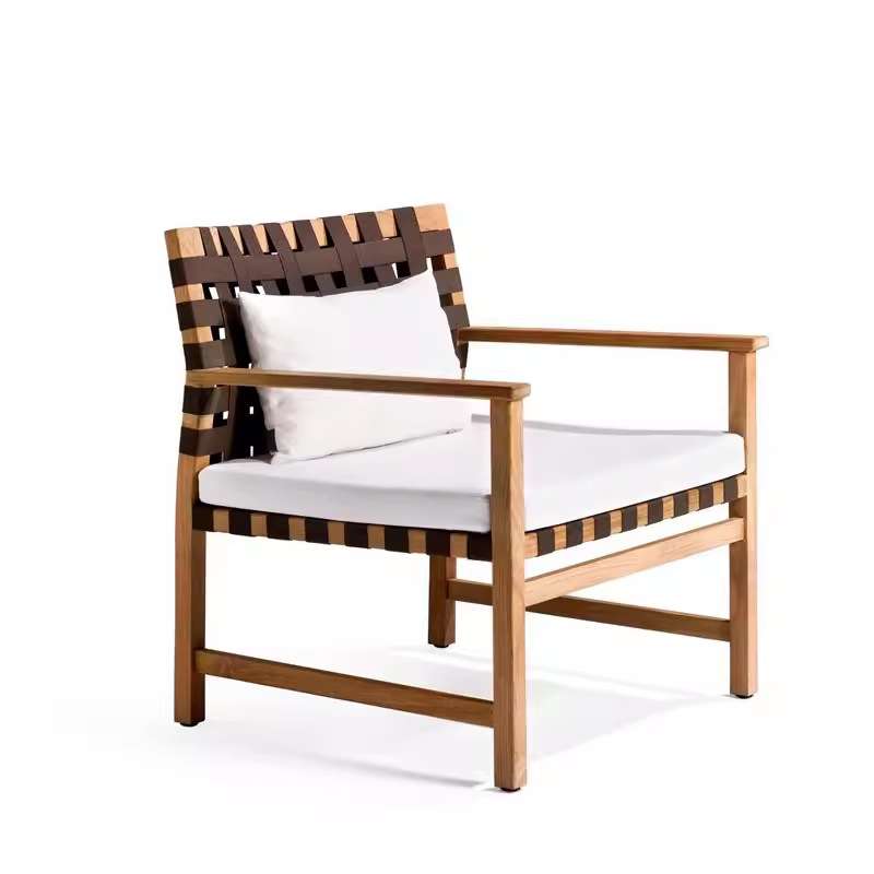 Mesa y silla de teca al aire libre anticorrosivo madera sólida alojamiento residencial patio al aire libre jardín ocio mesa larga impermeable silla de caña