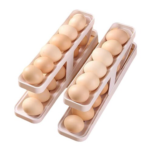 Slide-style Egg Box Refrigerator Side Door Dedicated Double Layer Automatic Rolling Egg Holder Kitchen Countertop Egg Storage Box