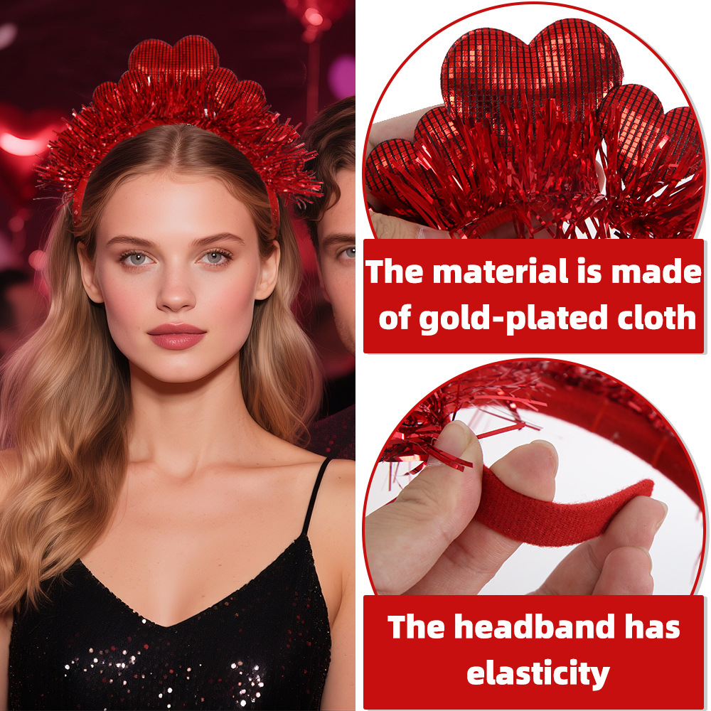 Nueva diadema de amor rojo Día de San Valentín en forma de corazón tocado de color decoración de fiesta de boda de cumpleaños diadema de corazón de melocotón rojo