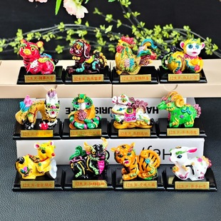 Painted resin 12 zodiac full set of rat, ox, tiger, rabbit, dragon, snake, horse, sheep, monkey, chicken, dog, pig Chinese style 12 Zodiac ornaments
