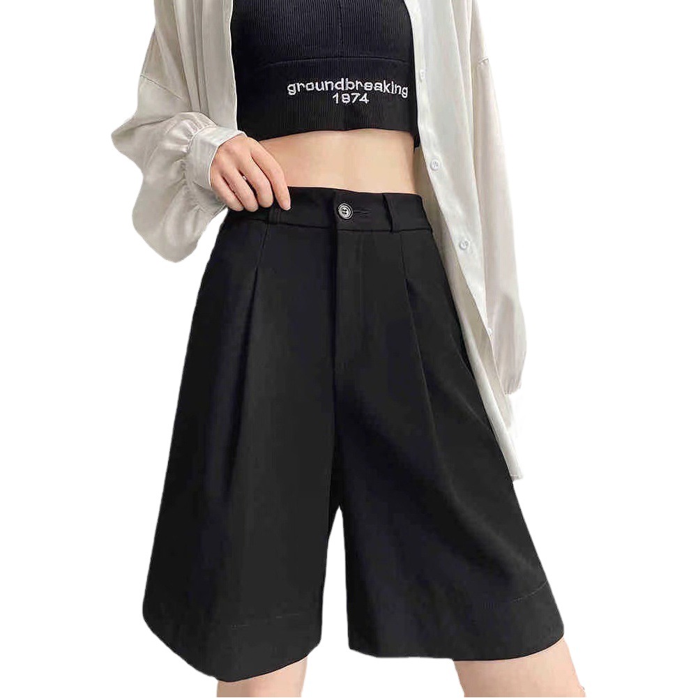Pantalones cortos tipo falda para mujer, cintura alta, corte recto