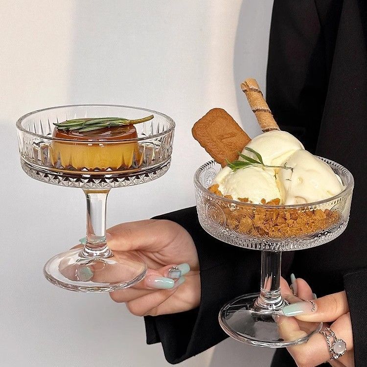 Trendy Ice Cream Glass Cup with High Aesthetic Value, Instagram-Style Yogurt Cup, Tall Dessert Bowl, Pudding Cup, Dessert Cup