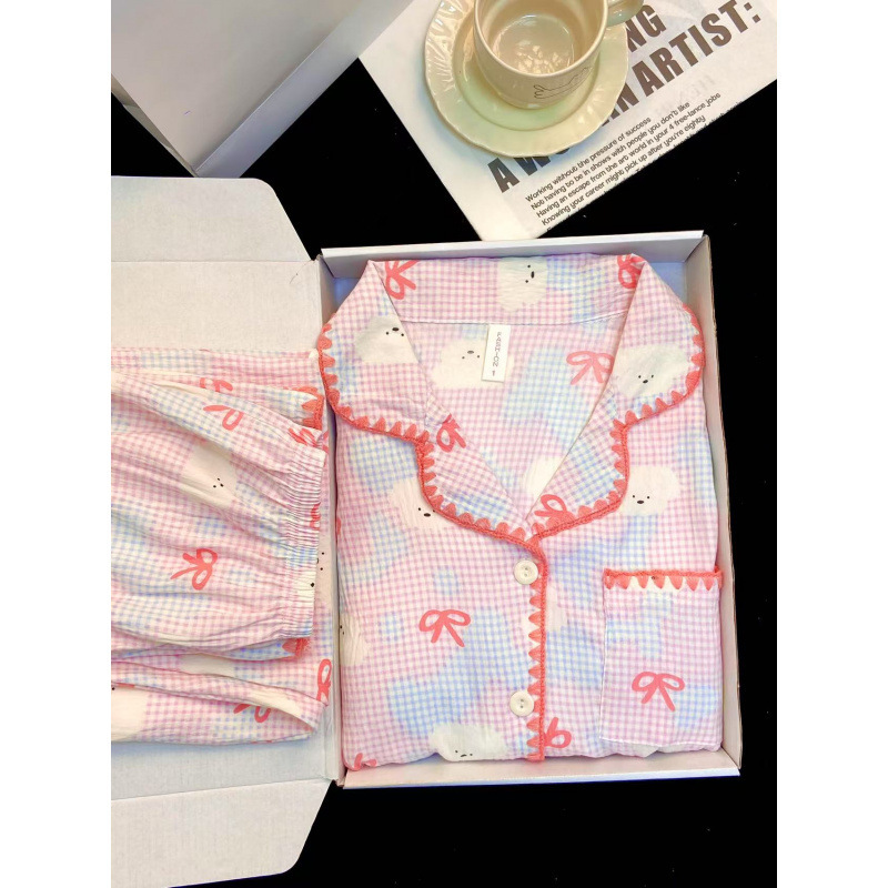 云朵棉睡衣女款夏季ins格子短袖套装高级感家居服可外穿跨境批发|undefined
