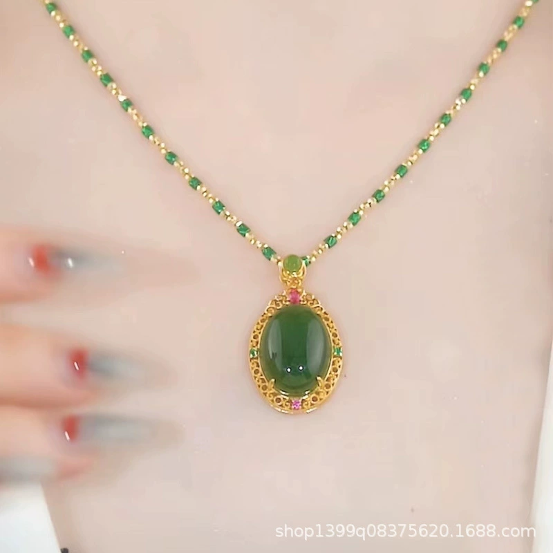 Новый кулон Женская инкрустированная овальная имитация агата нефрит бамбуковое ожерелье кулон аксессуары для одежды подарок на день рождения для мамы