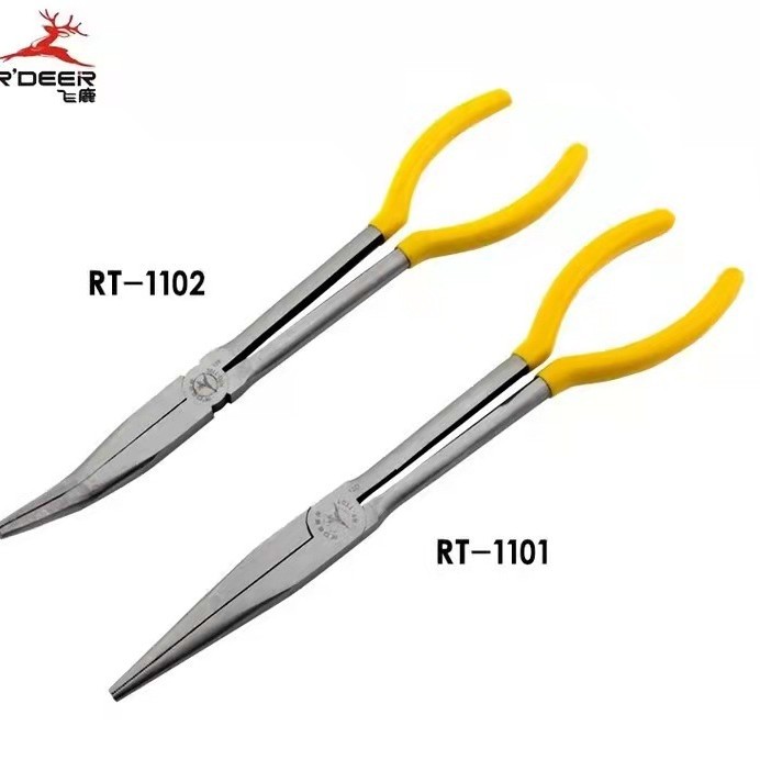 厂家批发飞鹿加长11寸尖嘴钳弯嘴钳夹持钳子弯头长嘴钳超长型扁嘴
