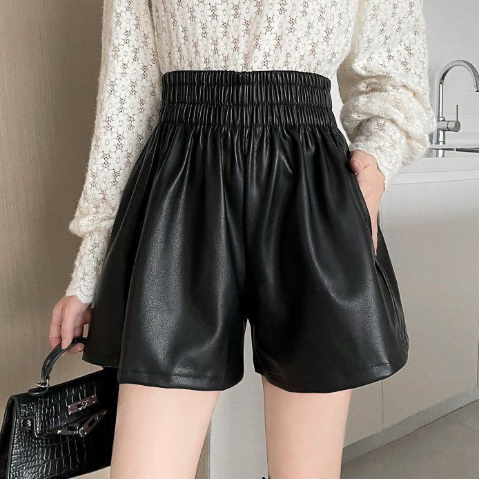 Plus-Size Women's Leather Shorts 2025 New Autumn and Winter Loose Large Size Slimming Outerwear Fashion Korean A-Line Boot Shorts