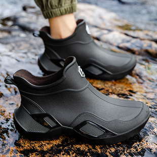 Men's Rain Boots Fashion Short Barrel Rain Boots Non-slip Water Shoes Outdoor Wear-resistant Water Boots Thickened Work Couple Waterproof Rubber Shoes