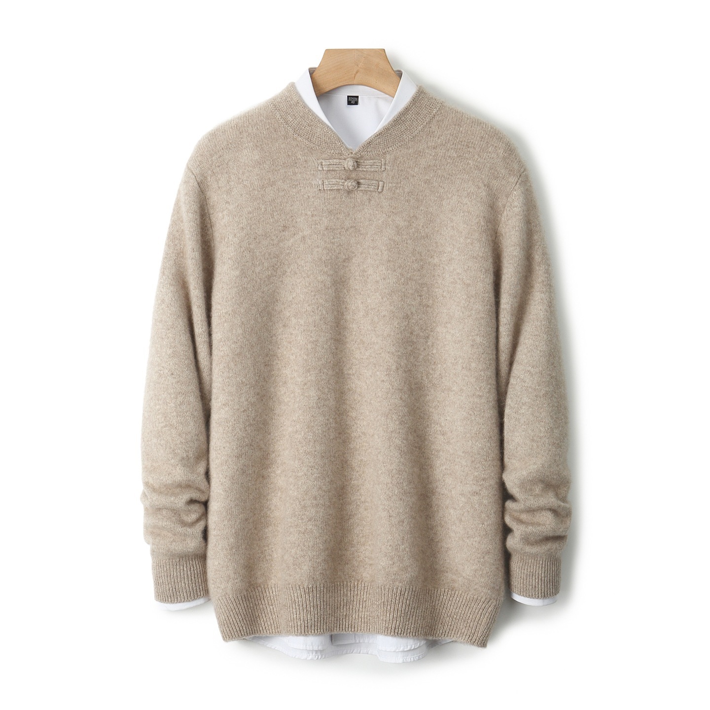 New 100% pure wool men's sweater, new Chinese style, thickened warm knitted sweater with Chinese knot buttons, solid color jacquard wool sweater