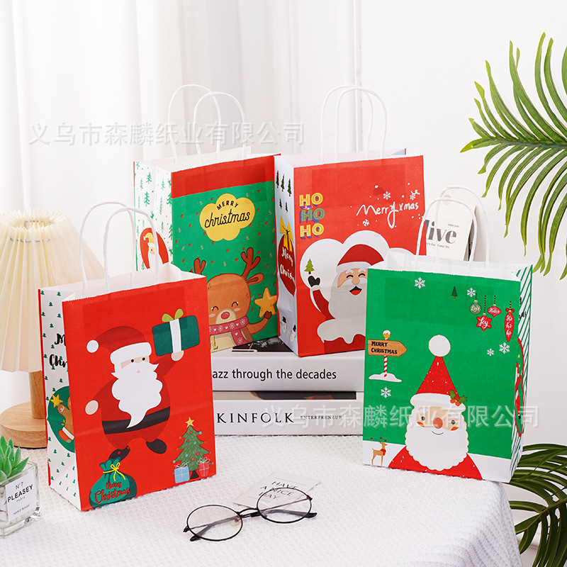 12 bolsas de regalo de Navidad, bolsas de papel kraft, bolsas de embalaje creativas para hornear, bolsas de mano, nuevas bolsas transfronterizas
