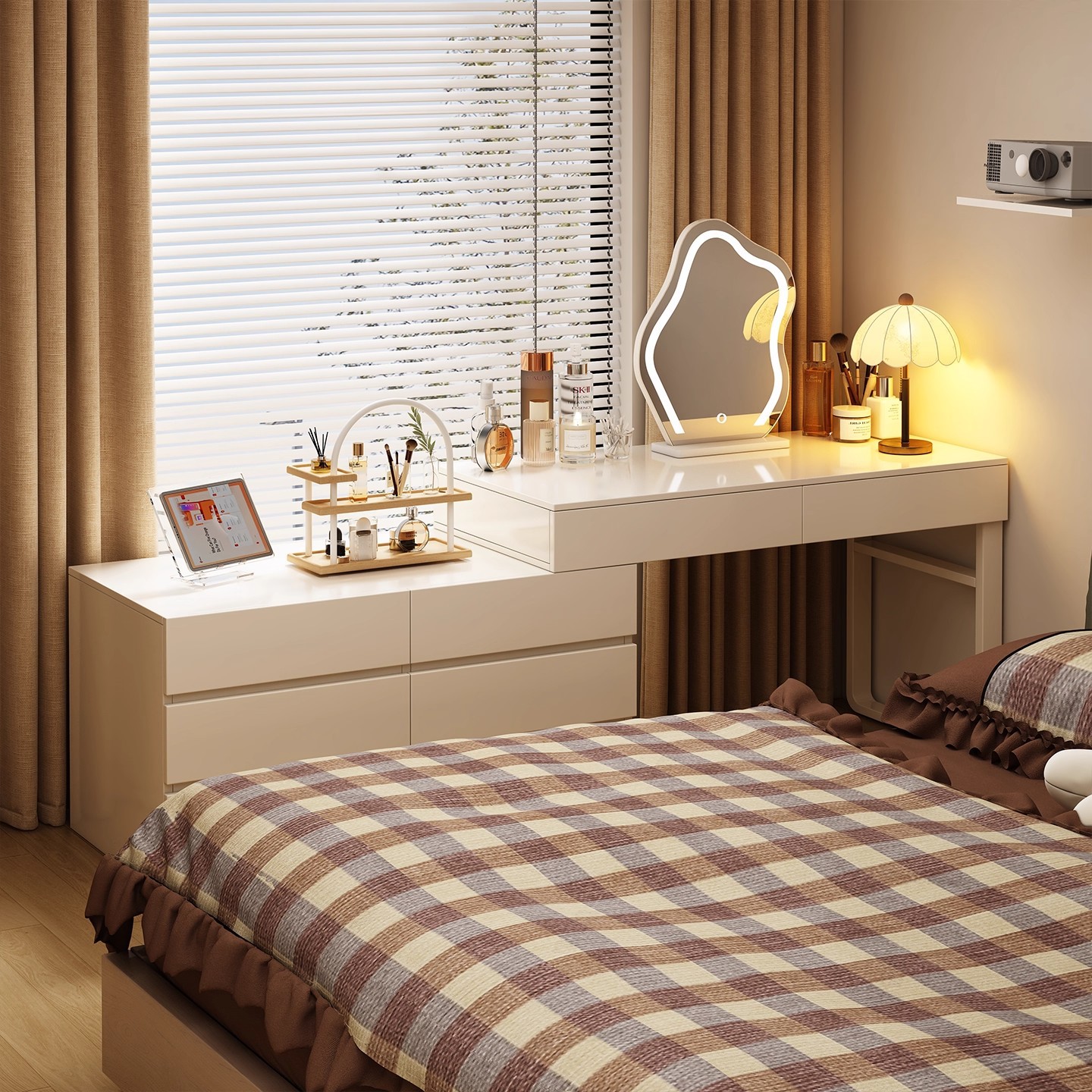 Cream-wind comedor de dormitorio mesas de cabecera en una casa moderna y simple escritorio de dormitorio principal espejo mesa de maquillaje