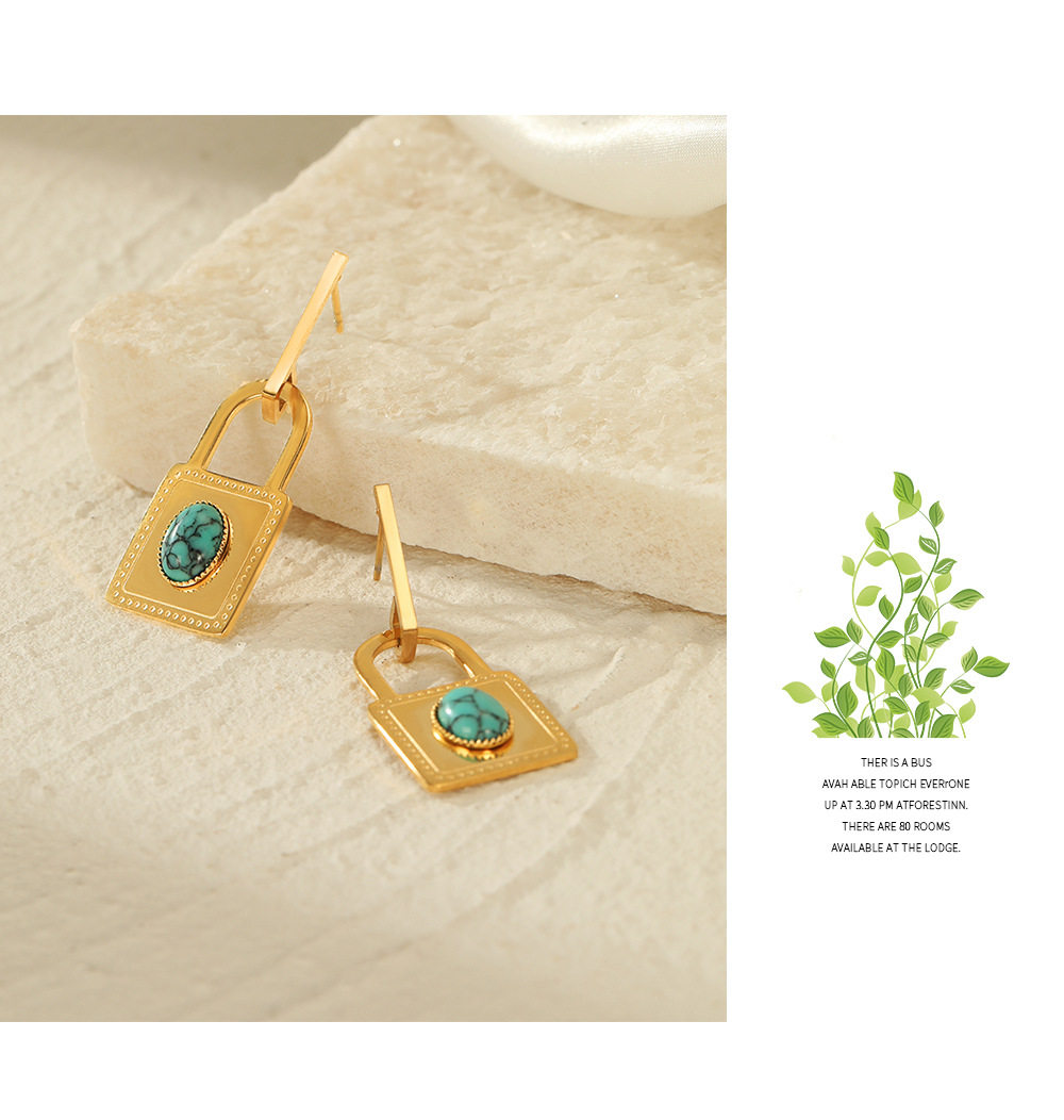 Fashion Lock Stainless Steel Plating Turquoise Drop Earrings 1 Pair