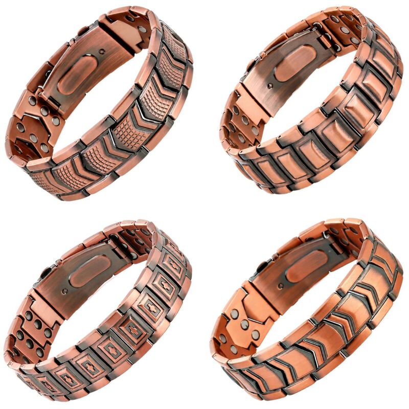 Cross-border antique bronze three-row magnetic bracelet with embossed shield, wide version with folding clasp, magnetic men's bracelet, adjustable accessory Cross-border antique bronze three-row magnetic bracelet with embossed shield, wide version with folding clasp, magnetic men's bracelet, adjustable accessory