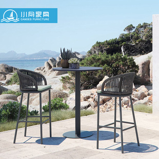 Outdoor Rope Bar Chair Creative Rattan Chair Bar Club Restaurant Open-Air High Stool Bar Outdoor Hotel Back Chair