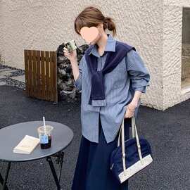春秋冬韩版大码洋气半身裙衬衫披肩休闲三件套胖mm时尚显瘦套装女