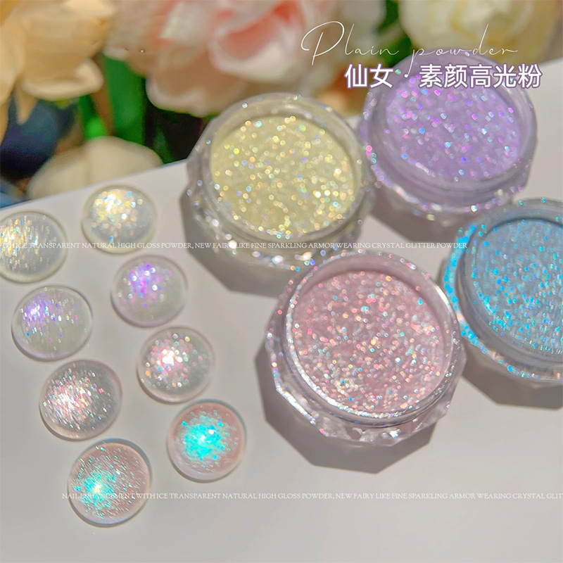Fairy Ice Penetration Plain Face High Glow Powder Nail Art Magic Mirror Powder Fairy Qi Fine Flash Wear A Crystal Glitter Powder for Nail Art Shop