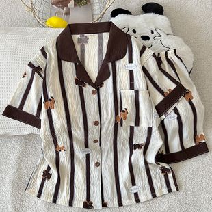 Cross-Border Wholesale Cloud Cotton Pajamas for Women Summer Lapel Short-Sleeved Shorts Cardigan Lapel Sweet and Cute Home Wear Set