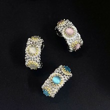 意大利工艺轻奢高级感彩色宝石小雏菊戒指复古设计花朵拉丝指环女