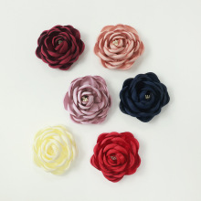 新款7CM手工烧边含花芯立体茶花花朵DIY发饰布艺服装鞋帽仿真花