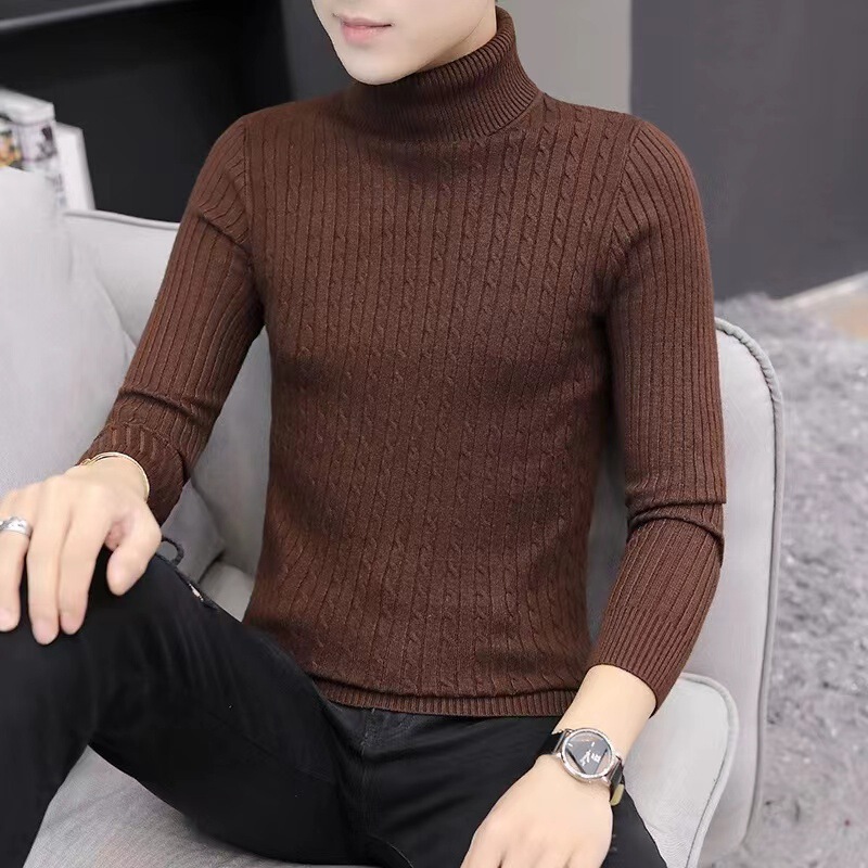 Factory Wholesale Aliexpress Foreign Trade Men's Knit Sweater Autumn and Winter New European and American High-Neck Solid Color Cable Knit Base Shirt