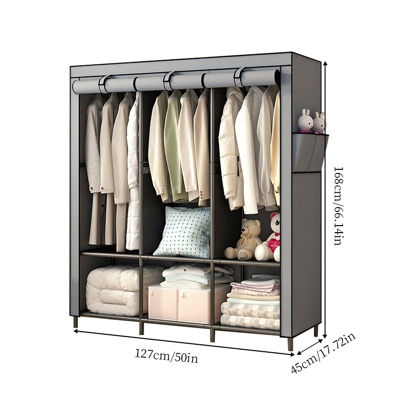 Armario transfronterizo de Amazon, dormitorio para el hogar, armario de tela de montaje simple, tubo de acero para alquiler, dormitorio de refuerzo engrosado