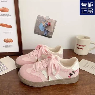 粉色德训阿甘板鞋女丑萌秋季新款chic小众韩版圆头学生运动小白鞋