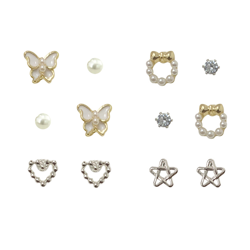 50g Weight No Inlaid Inlay Material 2022 Spring New Cute Star Bow Heart Pearl Earrings Set