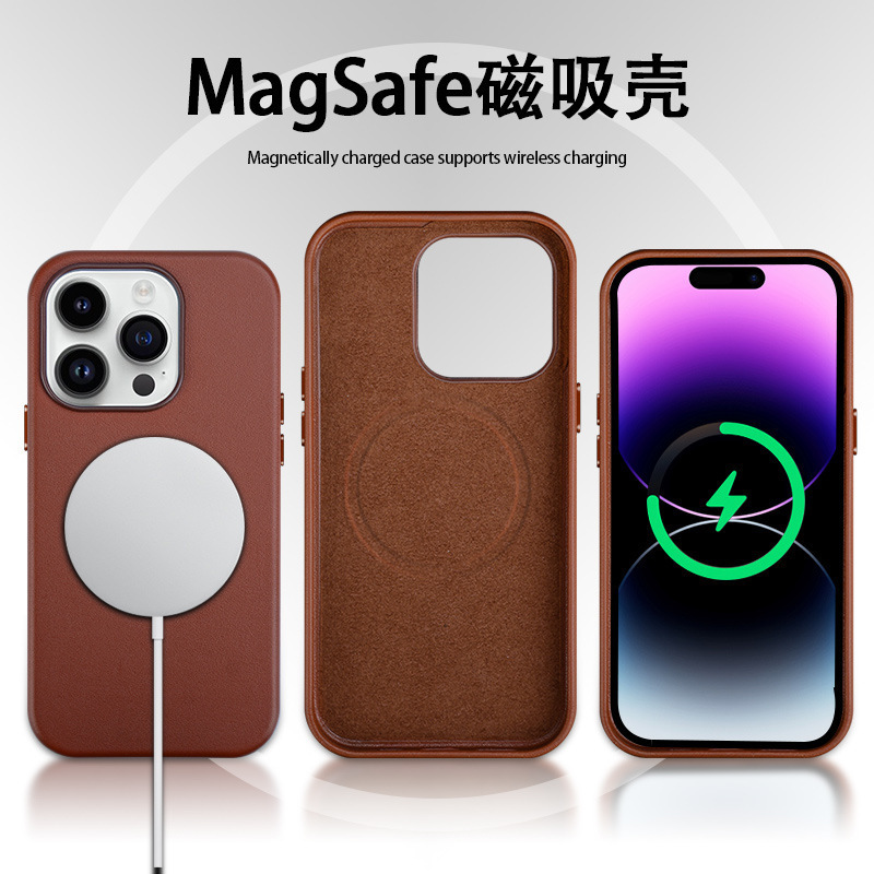 适用苹果14Promax皮革磁吸手机壳iPhone14Pro弹窗动画Magsafe保护|undefined