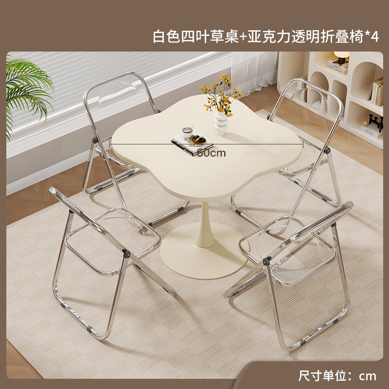 [흰네잎클로버] 직경 60 + 아크릴 투명 접이식 의자 4개
