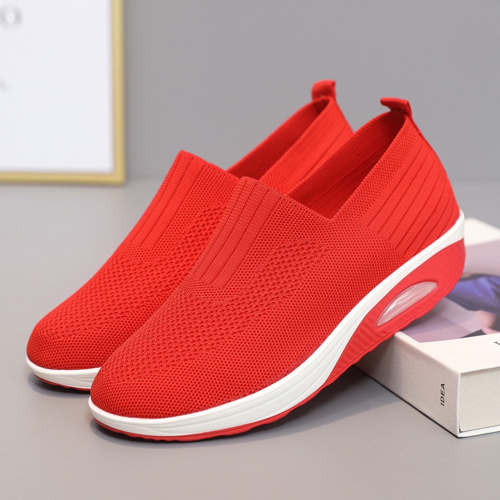 Cross-Border Women's Shoes Autumn New Style Fly Woven Mesh Slip-On Socks Thick-Soled Casual Shoes Breathable Lightweight Sports Shoes