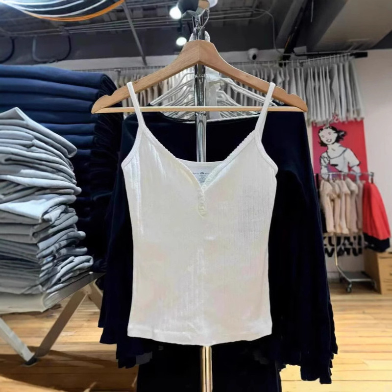 BM-style White Four-button Lace Collar Hollow Camisole Women's Summer New Bm Interior Pure Short Top