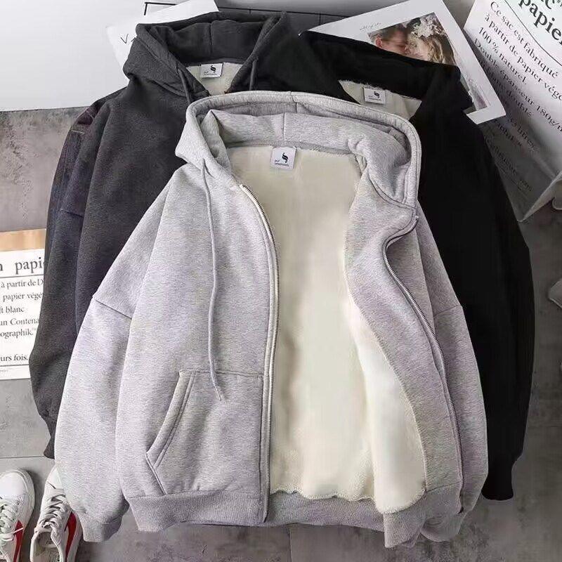 Fleece-Lined Cardigan Sweatshirt for Men, Autumn and Winter Thickened Warm Sports Hooded Casual Trendy Loose Top Jacket