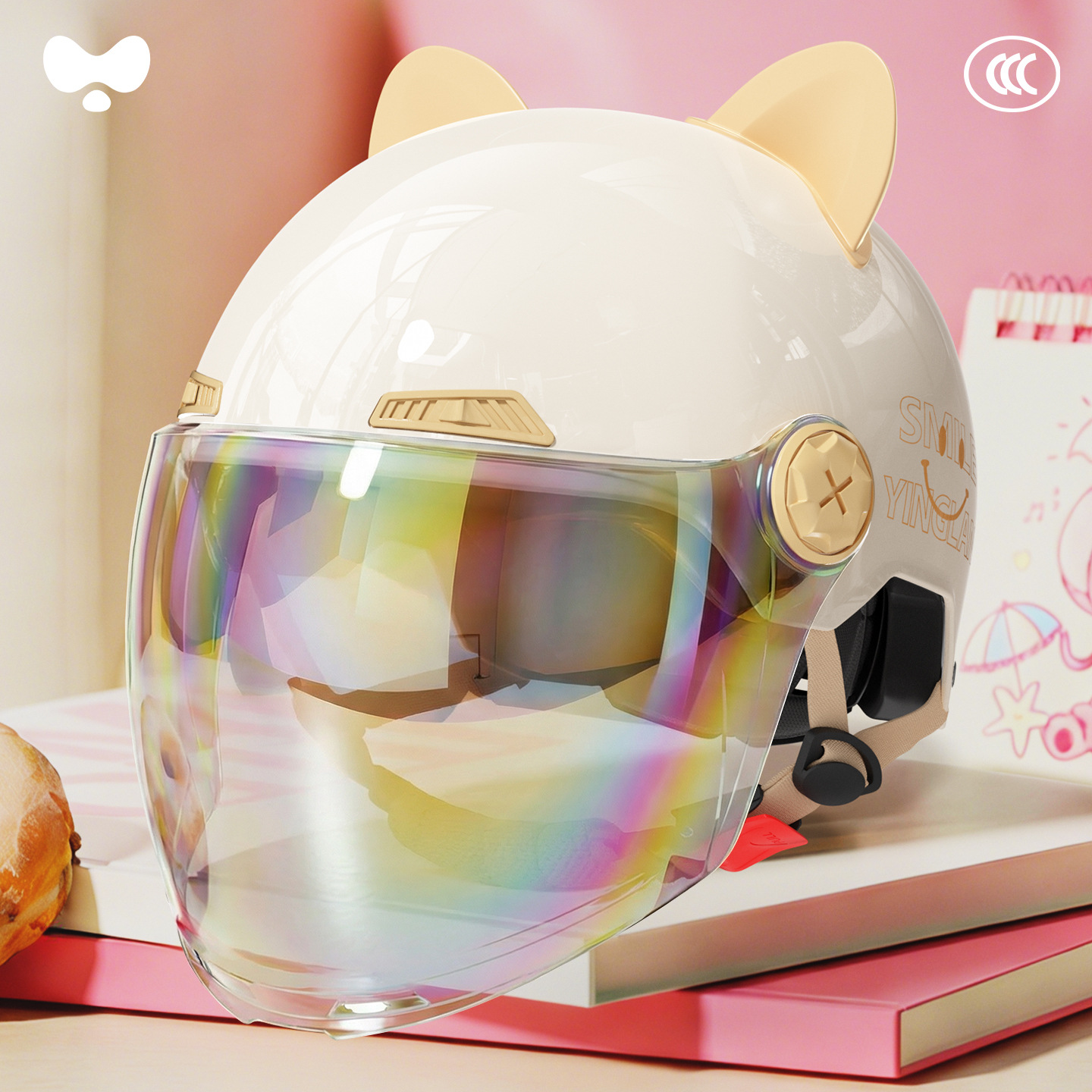 Vehicle Women's 3C: Universal Motosiklet kaskı (dəbilqə) - 3c-single-lens-white-electroplated-long-lens-class-a-new-national-standard