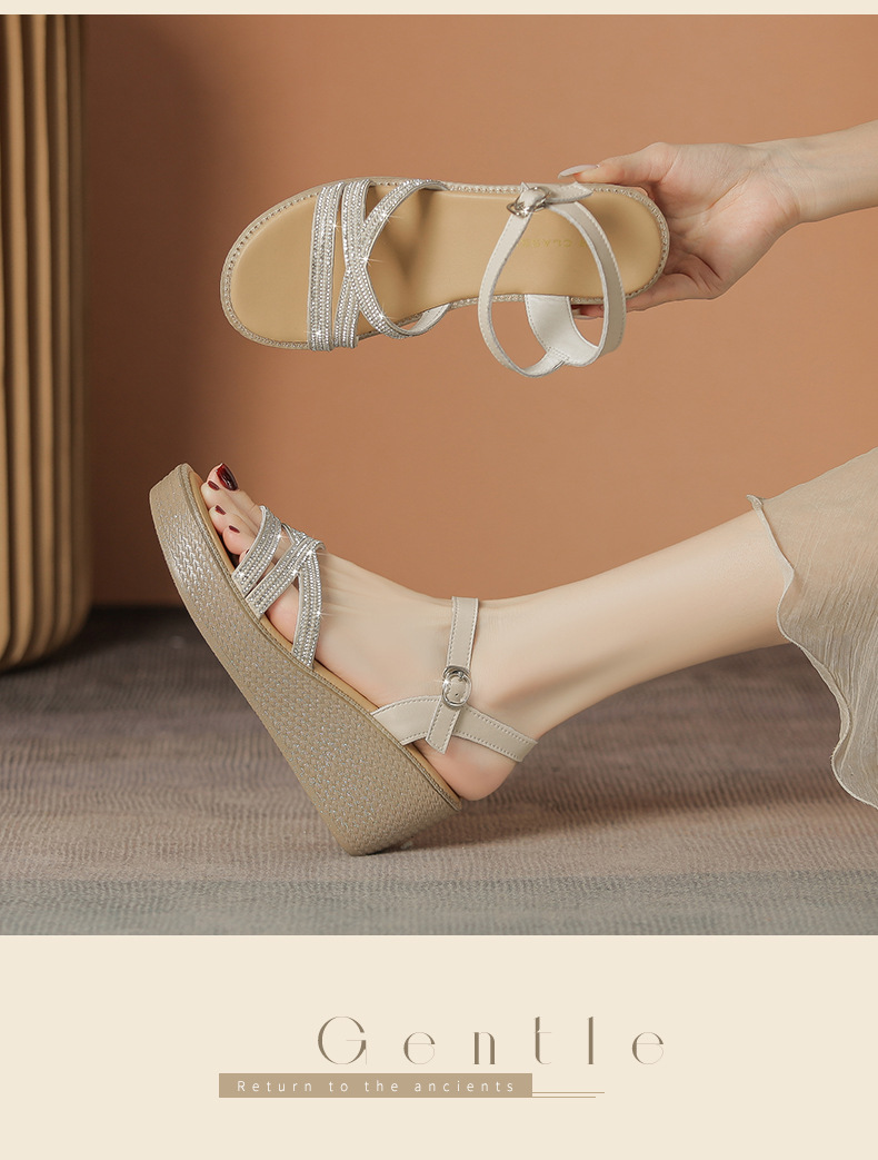 Sandal cao gót nữ đính đá phong cách cổ tích, gót xuồng 6.5 cm — M596 màu sâm panh chi tiết 15