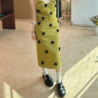 【现货】2025秋冬新款直筒包臀裙手缝花朵中长款半身裙女 25852