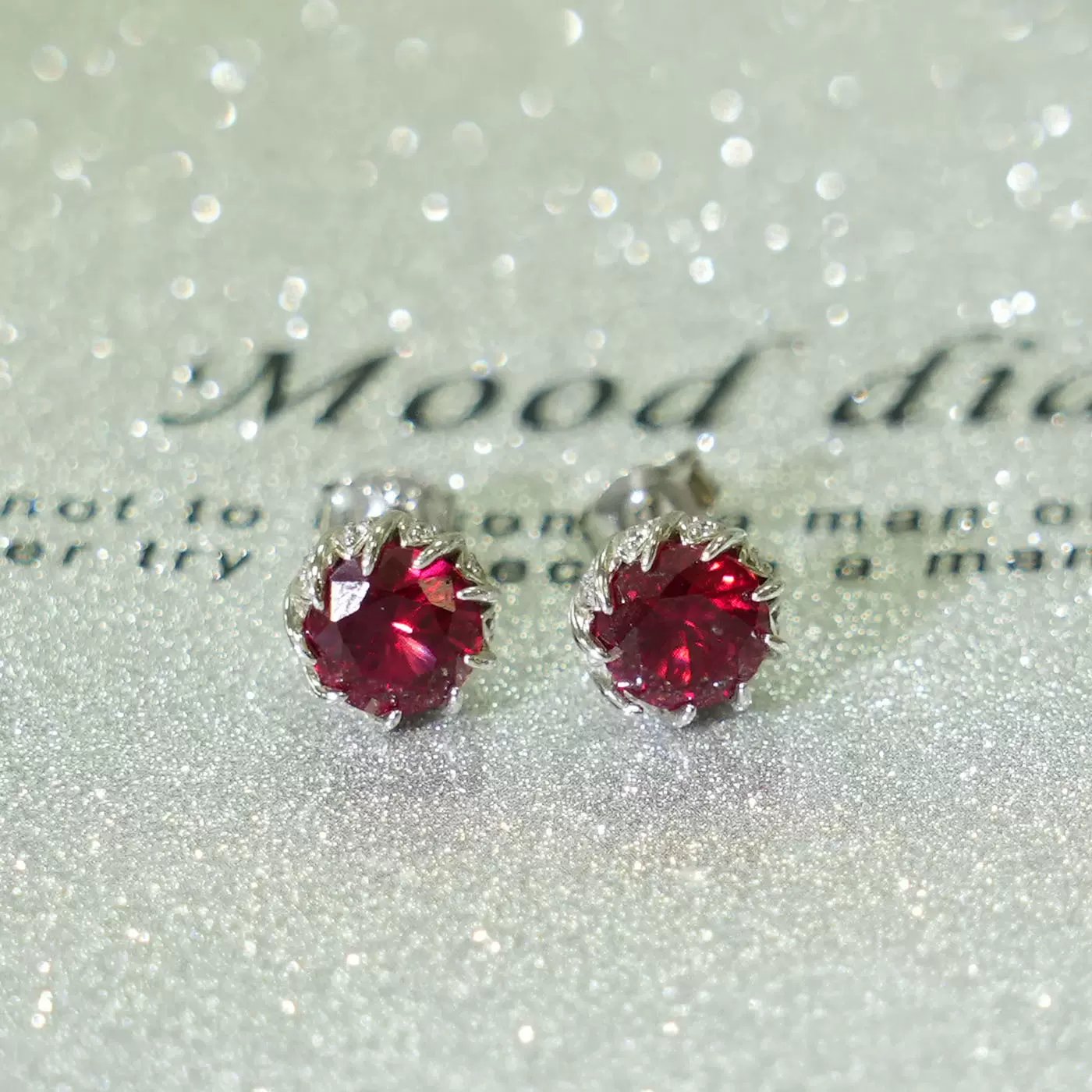 周恒福珠宝批跨境新款小巧仿花朵培育红宝耳钉S925银耳饰欧美轻奢