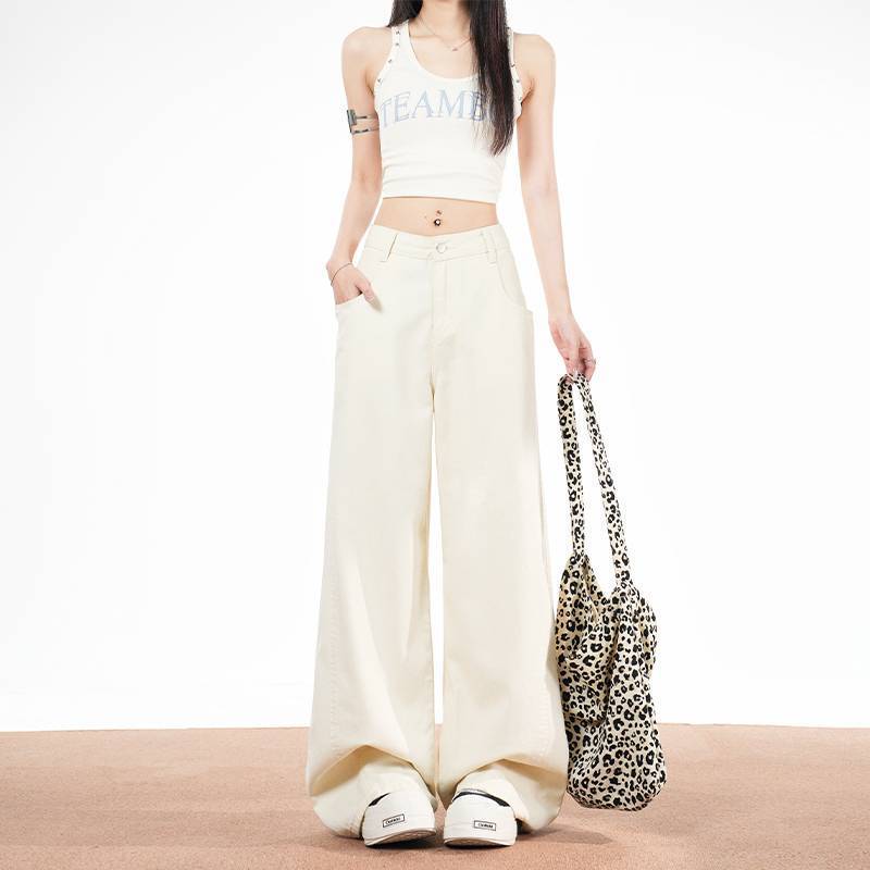 In-Stock Wholesale Classic Versatile Curve-Flattering Beautiful Sister-Style Off-White Wide-Leg Casual Jeans for Women In-Stock Wholesale Classic Versatile Curve-Flattering Beautiful Sister-Style Off-White Wide-Leg Casual Jeans for Women