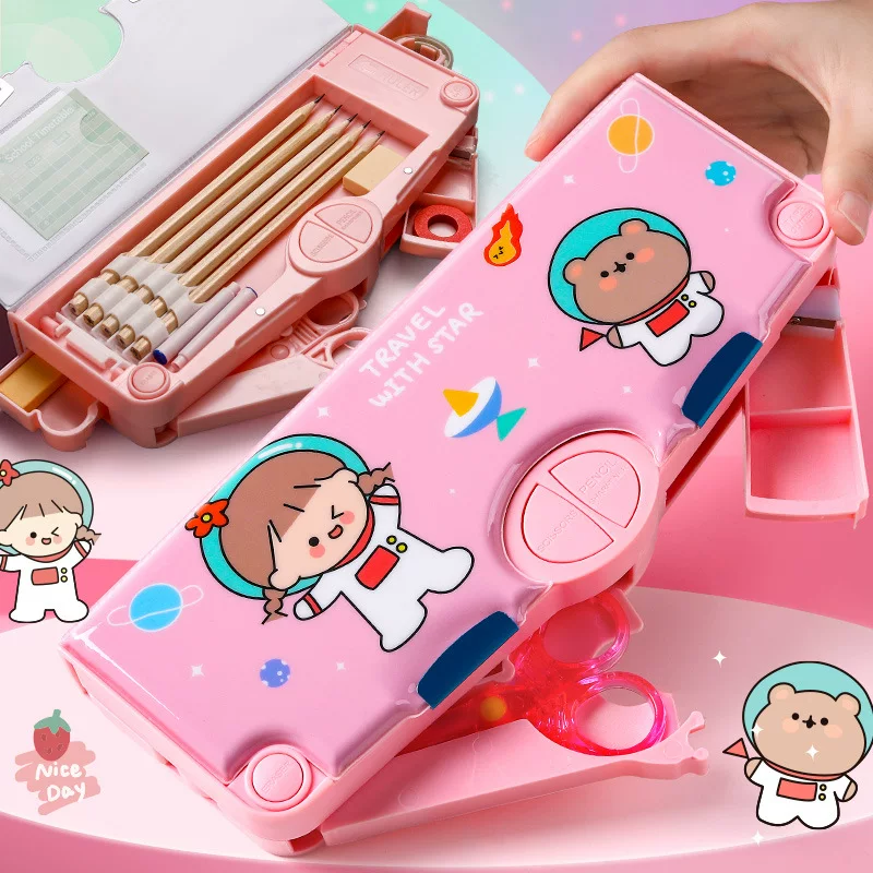 Cute pencil case for kindergarten for students, universal sharpener, ruler, scissors, internet celebrity
